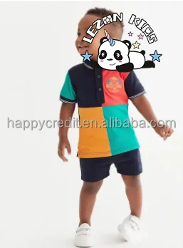 LEZONKIDS - New fashion customize color block Polo And Shorts two-pieces Boys' clothing sets  in summer
